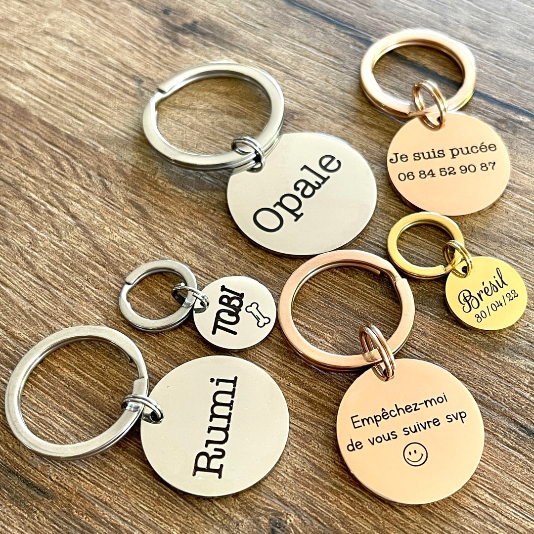 Médaille gravée en inox personnalisée pour chien, chat ou autre animal en argent, or ou or rose