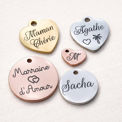 médailles personnalisées gravées avec prénom en acier inoxydable argent or et or rose