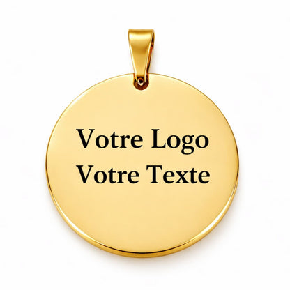 Médaille personnalisée avec logo ou texte en inox dorée