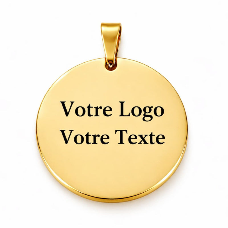 Médaille personnalisée avec logo ou texte en inox dorée