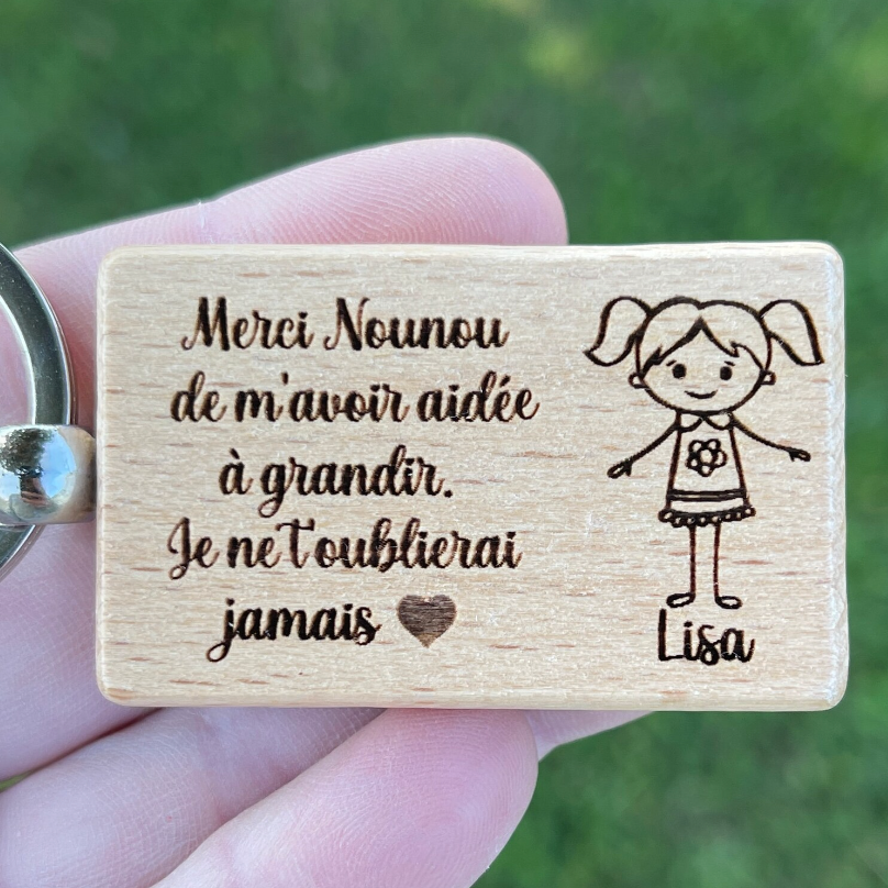 Merci Nounou, un cadeau pour nounou, porte clé personnalisé en bois