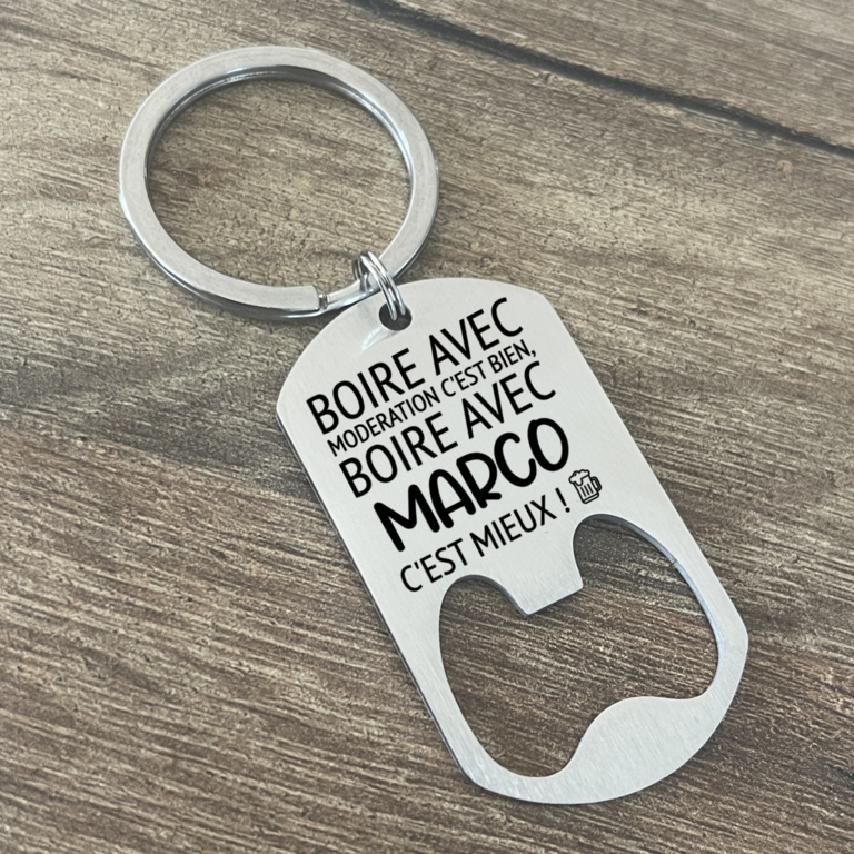 Décapsuleur Ouvre Bouteille Porte-Clé Personnalisé en Inox Brossé - Création Française Unique