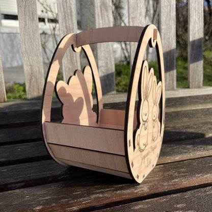 Panier de Pâques personnalisé en bois de hêtre, idéal pour la chasse aux oeufs