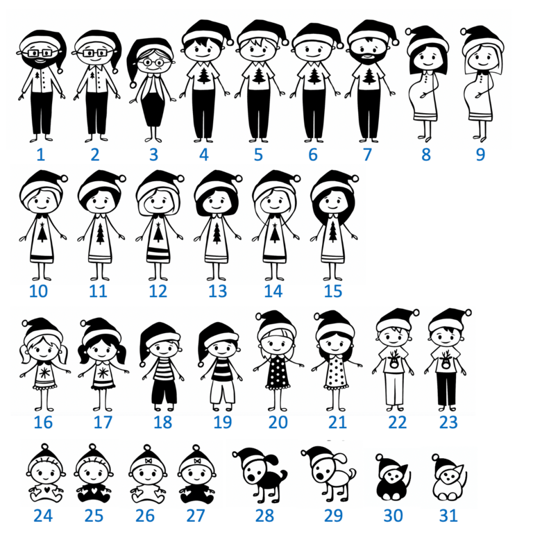 Planche à découper en bambou avec famille déguisée pour noël