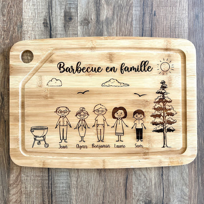 Planche en bambou personnalisée famille avec décor campagne