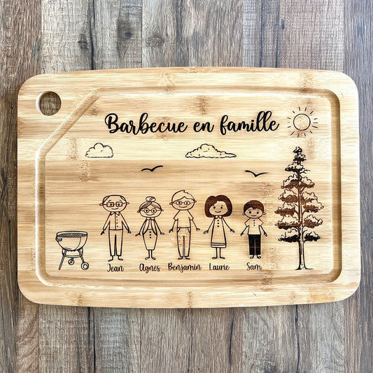 Planche en bambou personnalisée famille avec décor campagne