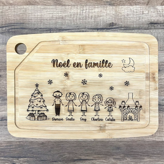 Planche à découper personnalisée Noël en famille