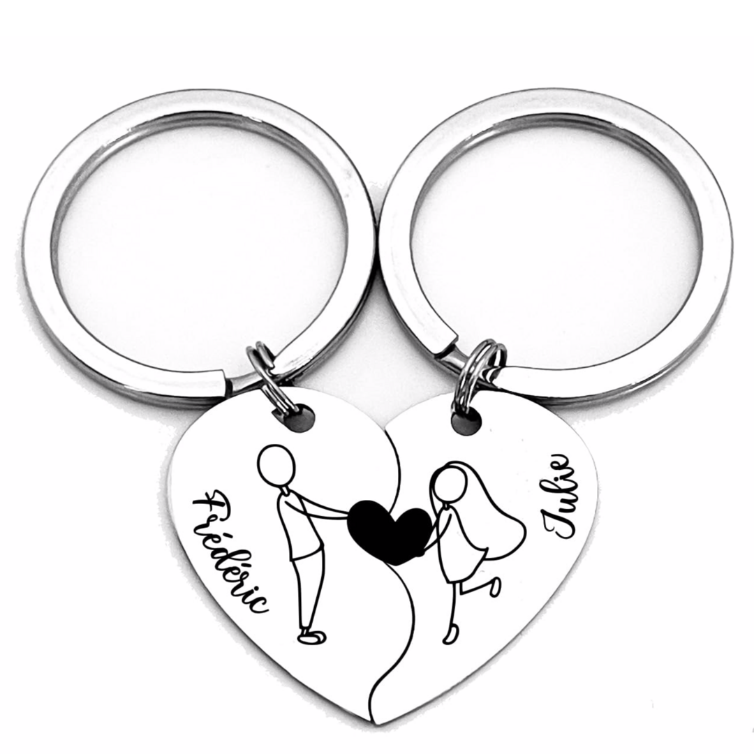 Porte clé en 2 parties personnalisable pour des amoureux