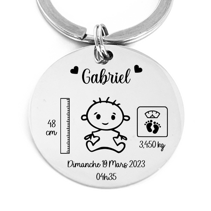 Porte-clé naissance personnalisé bébé, cadeau maternité maman nom date poids heure faire part de naissance