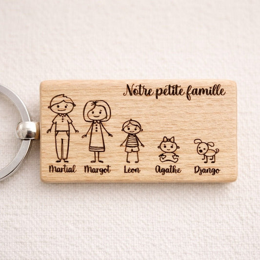 porte clé en bois personnalisé Notre petite famille
