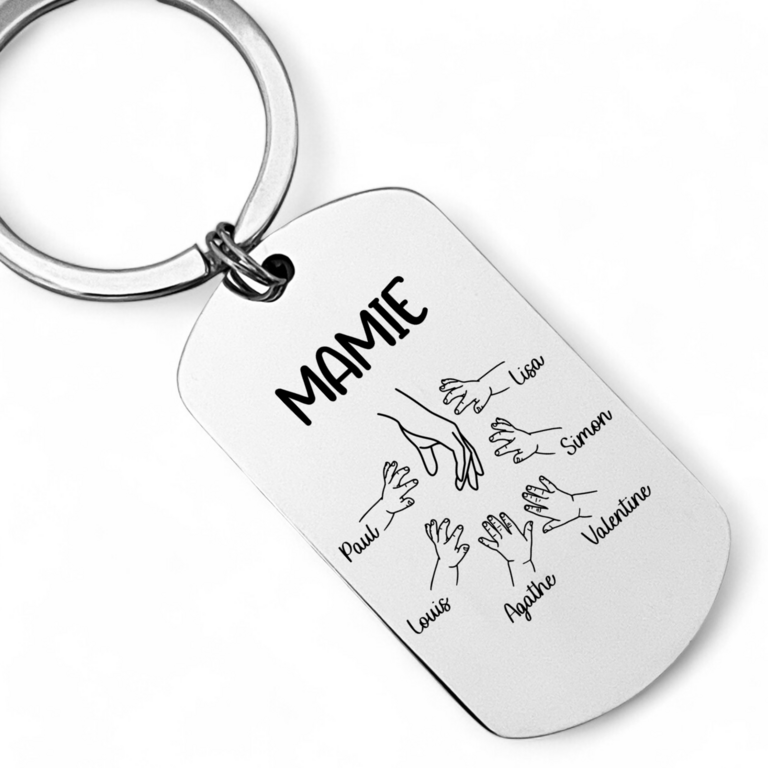 Porte clés MAMIE Cadeau Personnalisé avec les Noms de ses petits Enfants