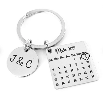 Porte clé personnalisé calendrier et médaille en inox miroir