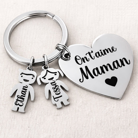 Porte-clés cœur Maman avec breloques enfants personnalisé