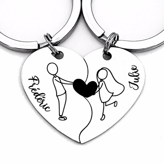 Porte clé en 2 parties personnalisable pour des amoureux