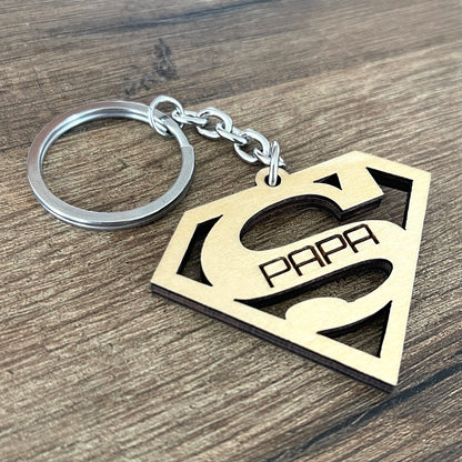 Porte clé en bois Super Papa