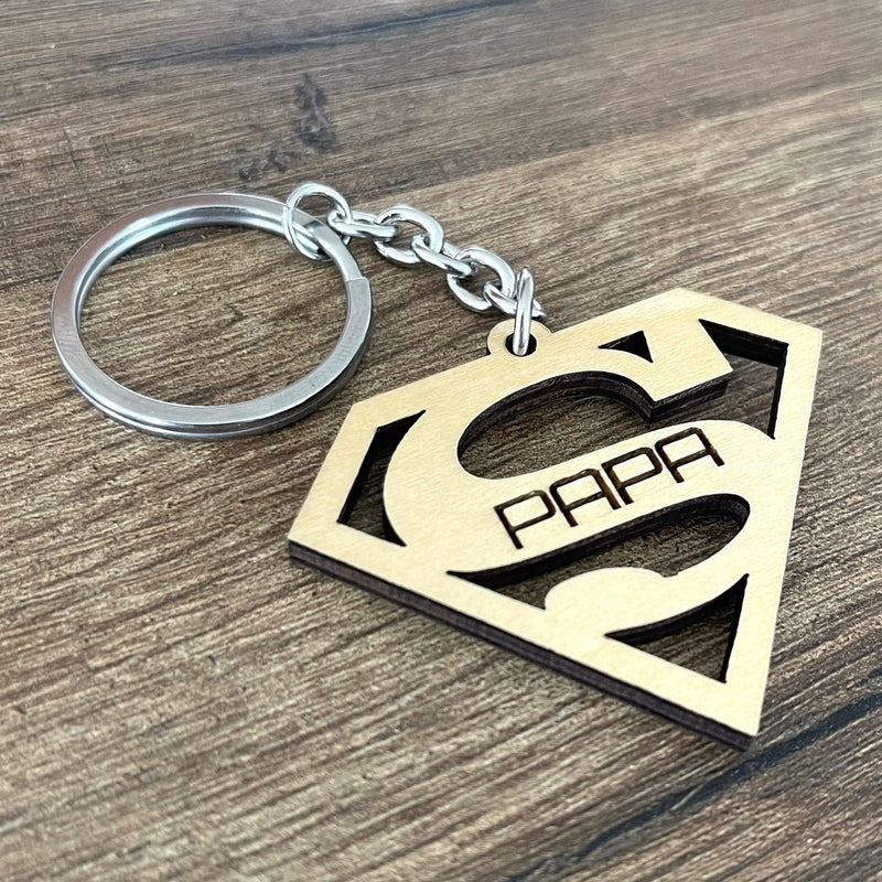 Porte clé en bois Super Papa
