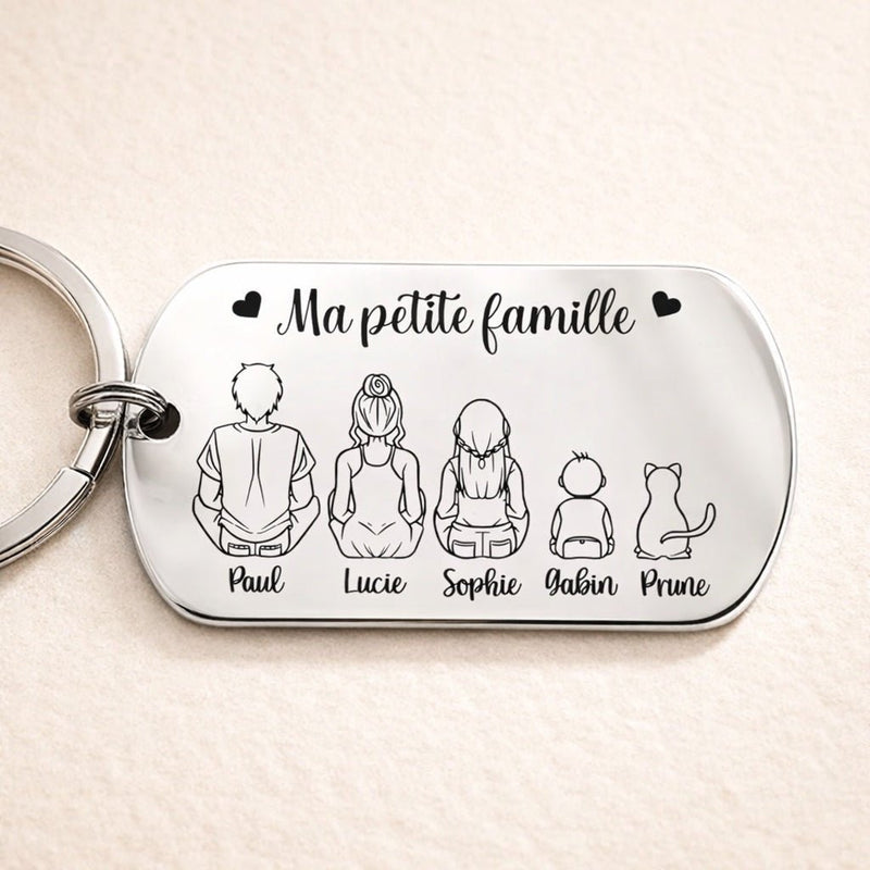 porte clé famille personnalisé personnages assis de dos