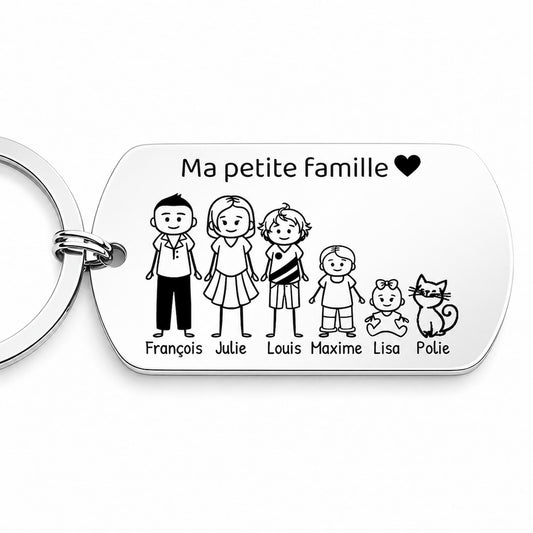 Porte clé famille personnalisé en inox miroir