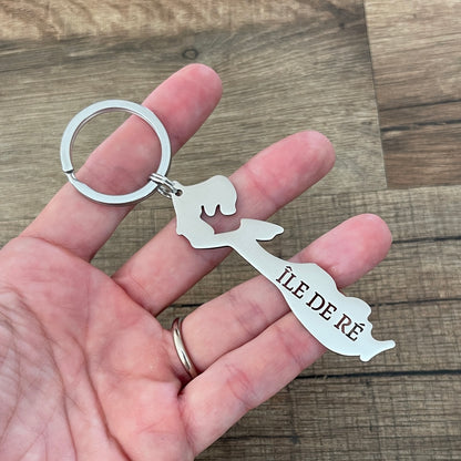 Porte clé en inox découpe forme île de Ré