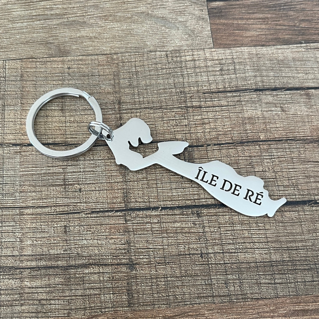 Porte clé en inox découpe forme île de Ré