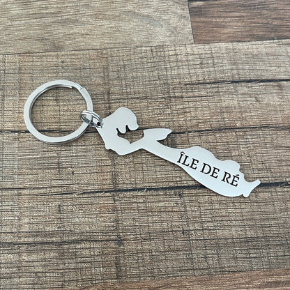 Porte clé en inox découpe forme île de Ré