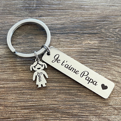 Porte-clés personnalisé Papa – Cadeau Fête des Pères - Gravure prénom(s) enfants