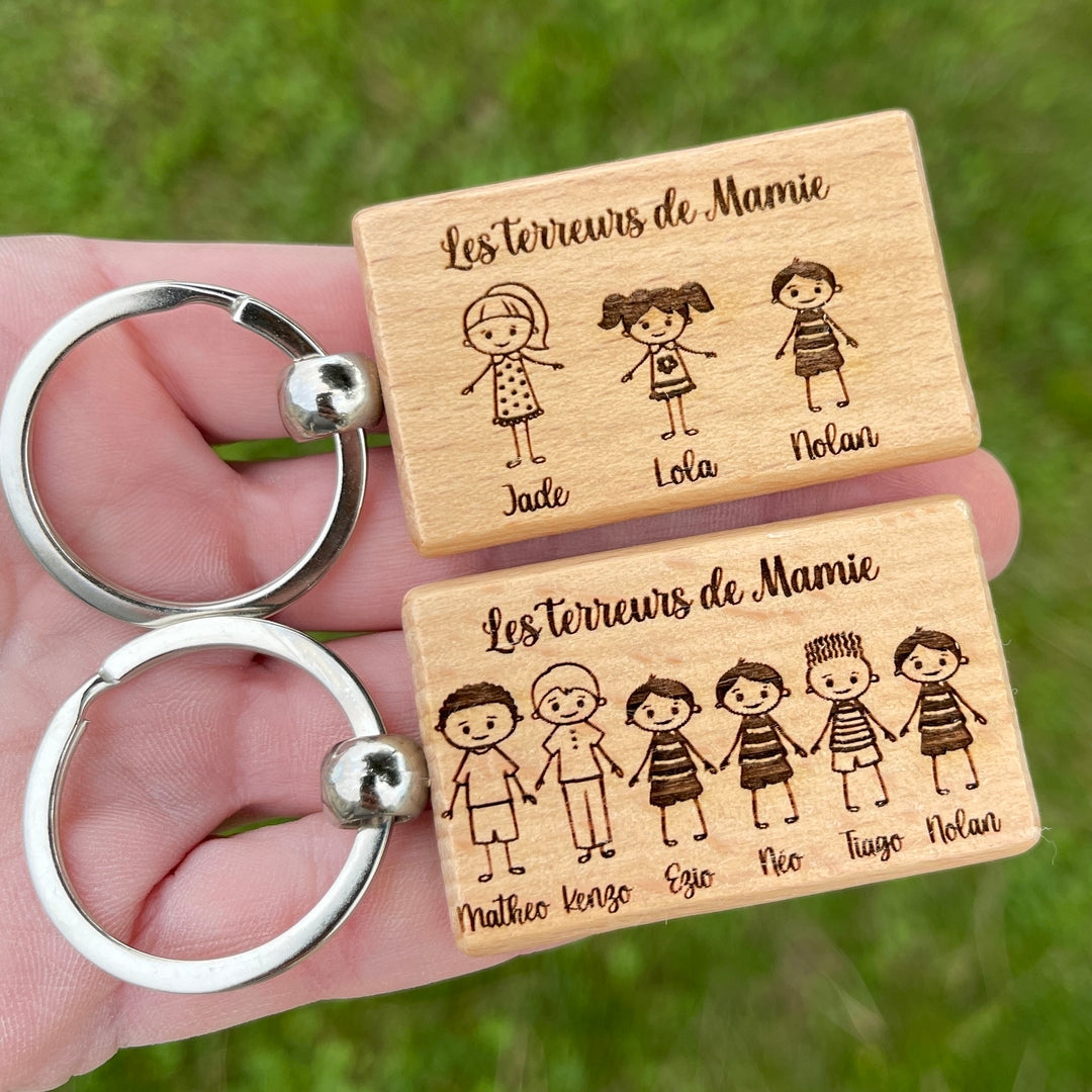 Porte clé personnalisé famille en bois