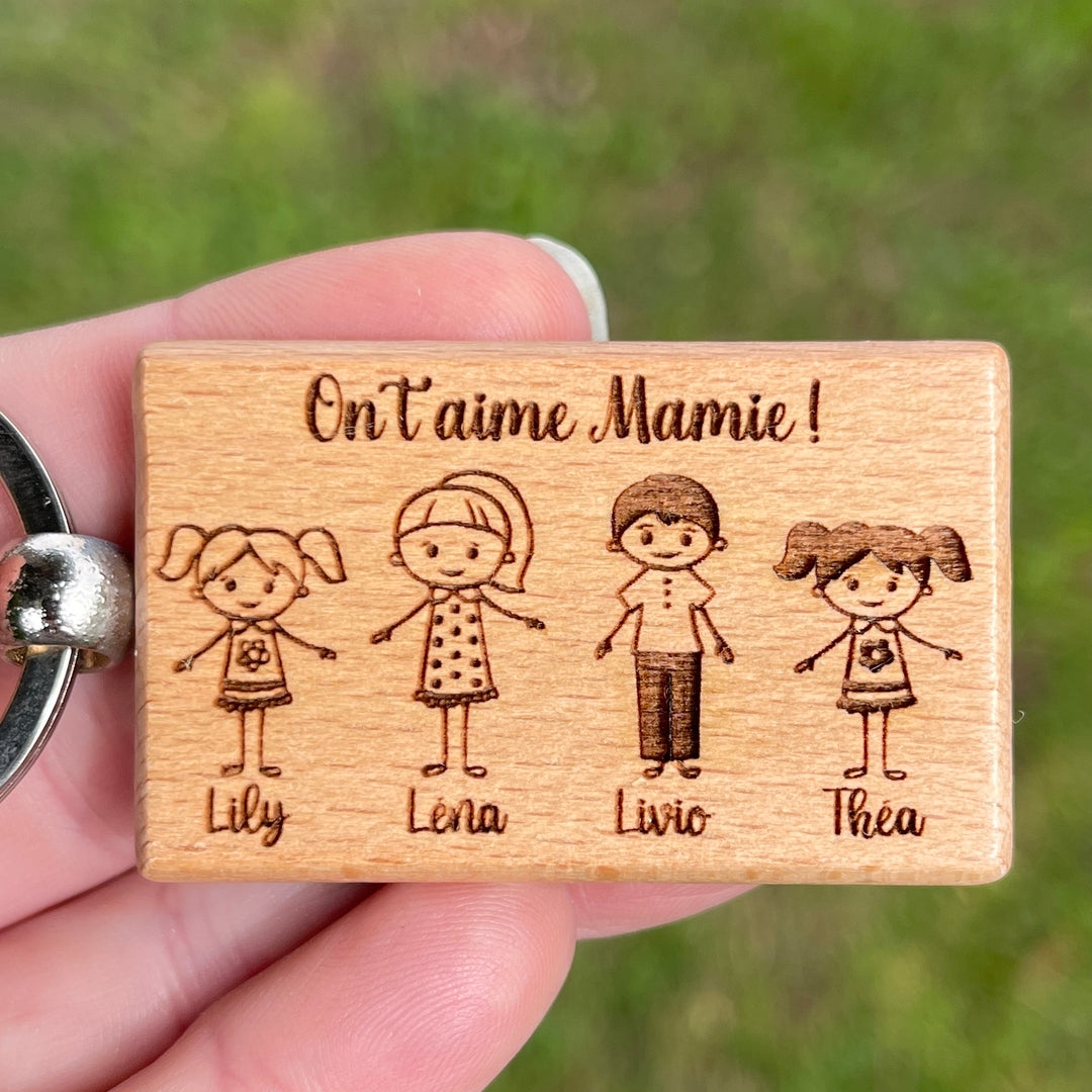 Porte clé personnalisé famille en bois