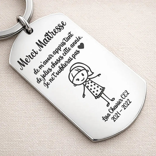 Porte clé merci maitresse personnalisé en inox metal