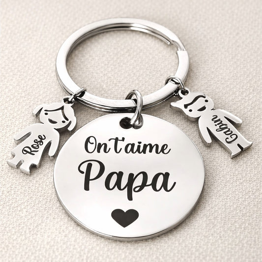 Porte clé personnalisé on t'aime papa avec breloques personnages enfants