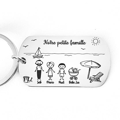 Porte clé personnalisé famille avec décor mer ou autre