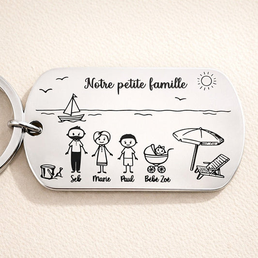 Porte clé personnalisé avec personnages gravé décor mer