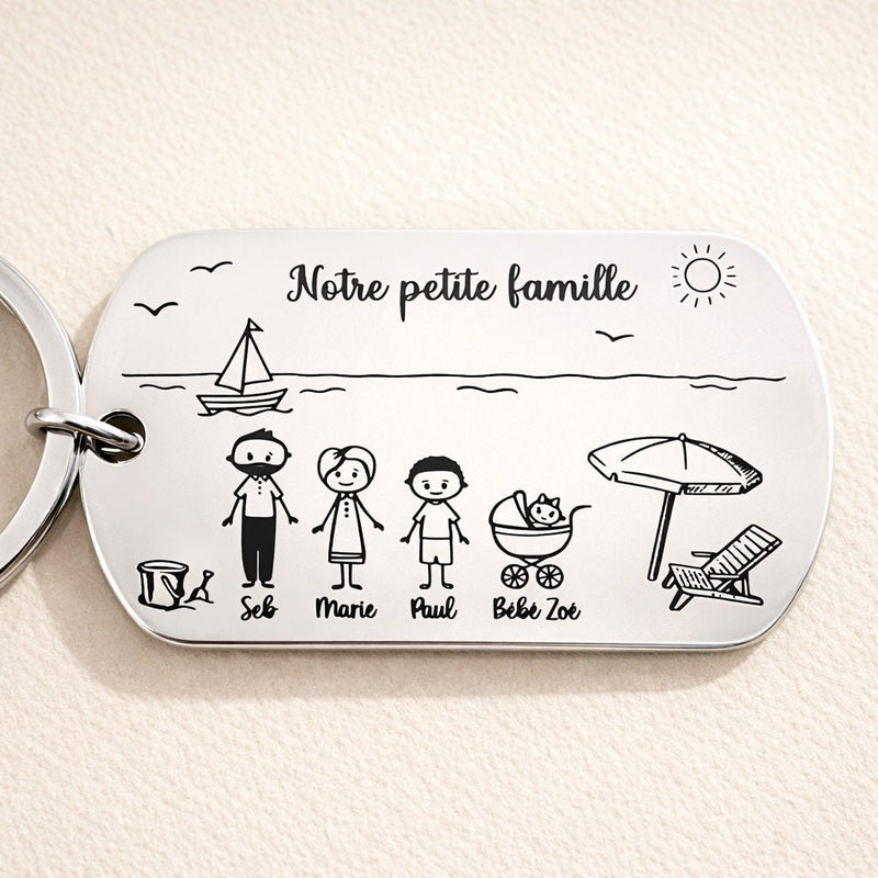 Porte clé personnalisé avec personnages gravé décor mer