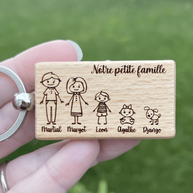 Porte clé personnalisé famille en bois