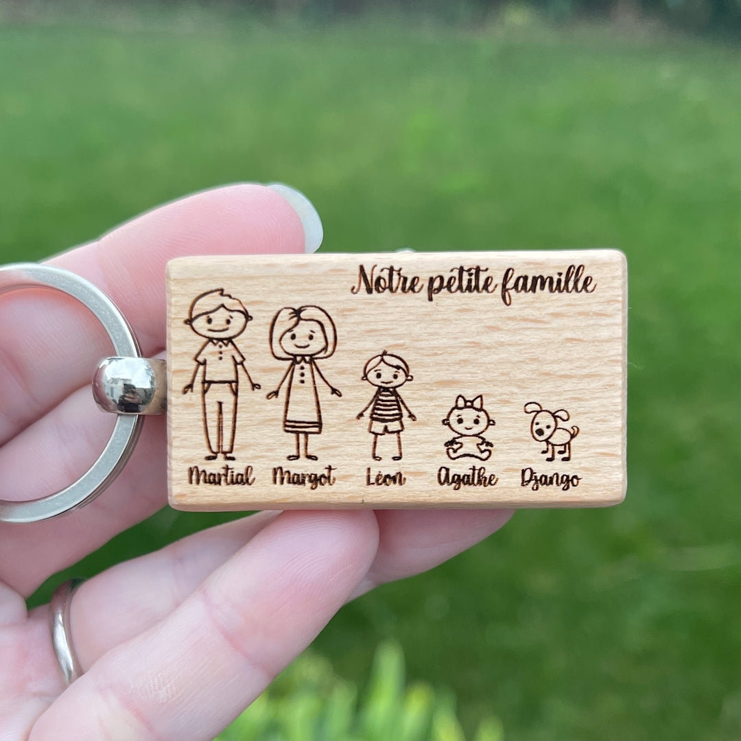 Porte clé personnalisé famille en bois