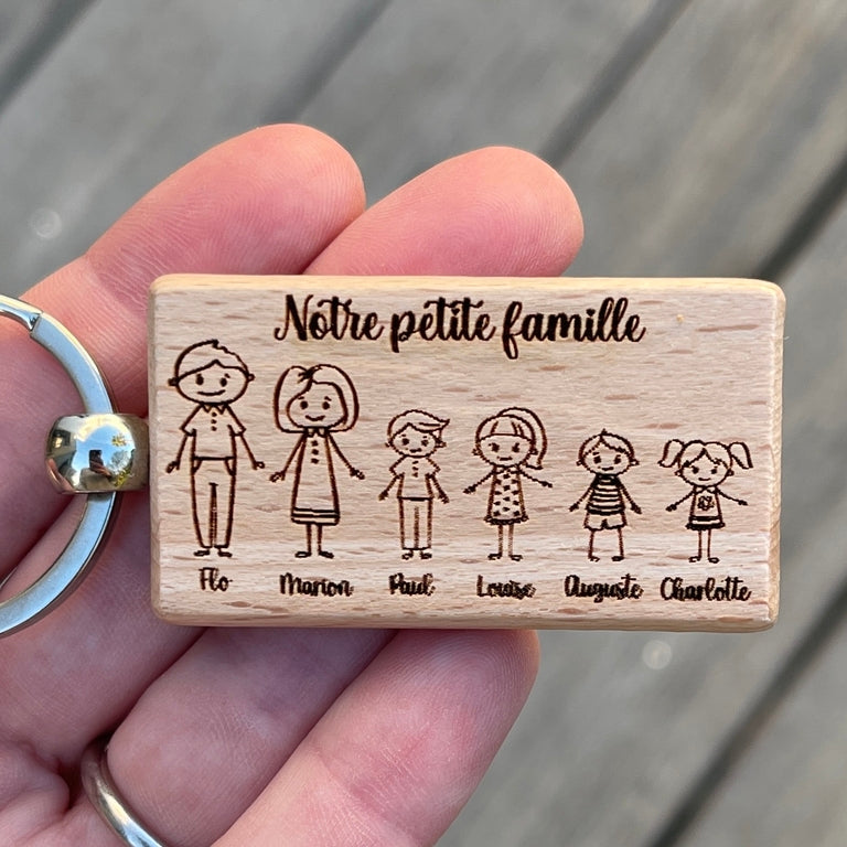 Porte clé personnalisé famille en bois