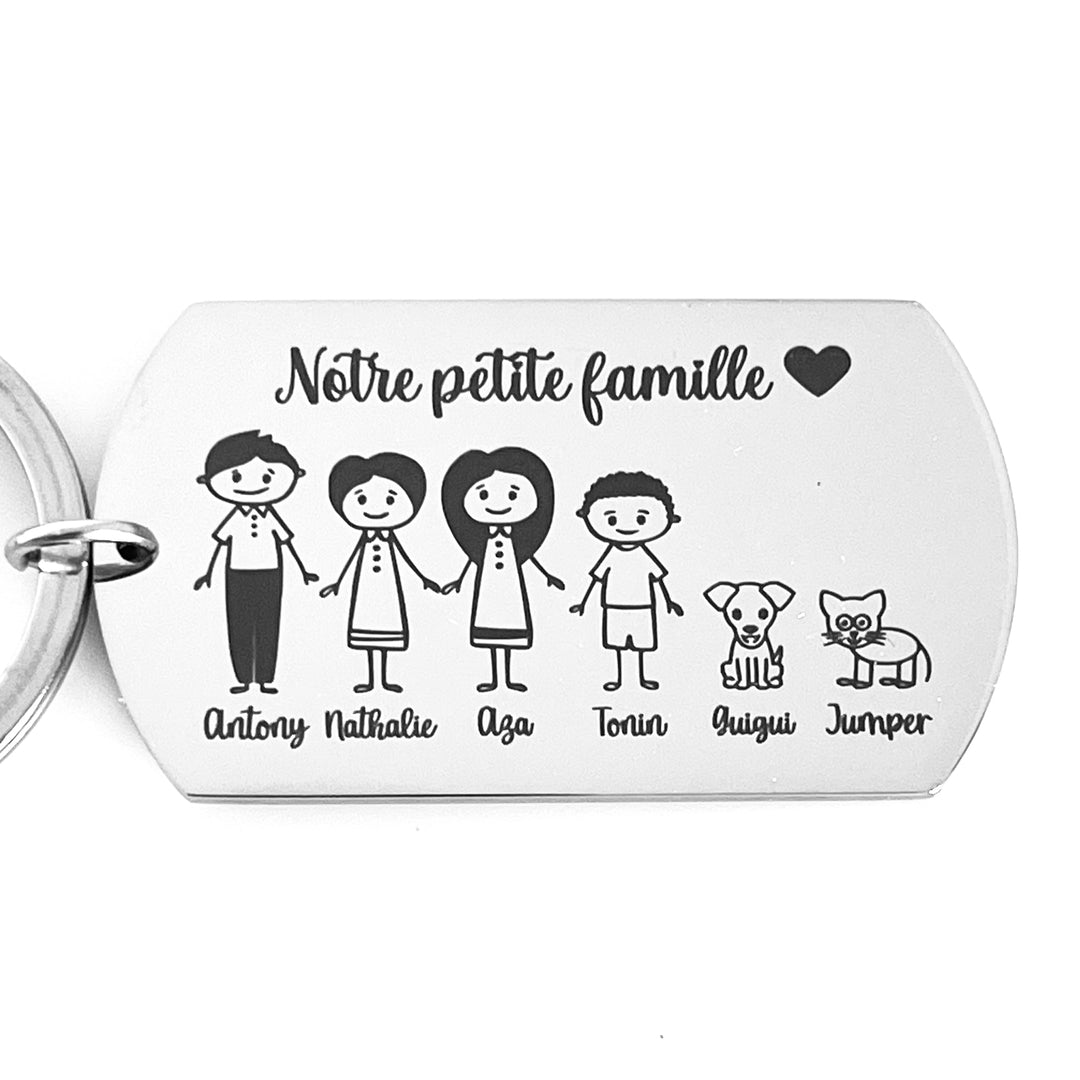 Porte clé personnalisé gravé famille en inox miroir