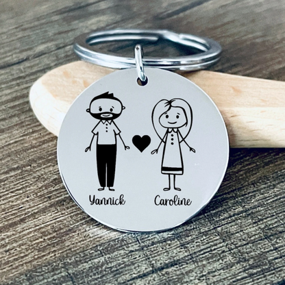 Porte clé personnalisé idée cadeau saint Valentin ou mariage, couple avec les personnages de votre choix... en inox miroir