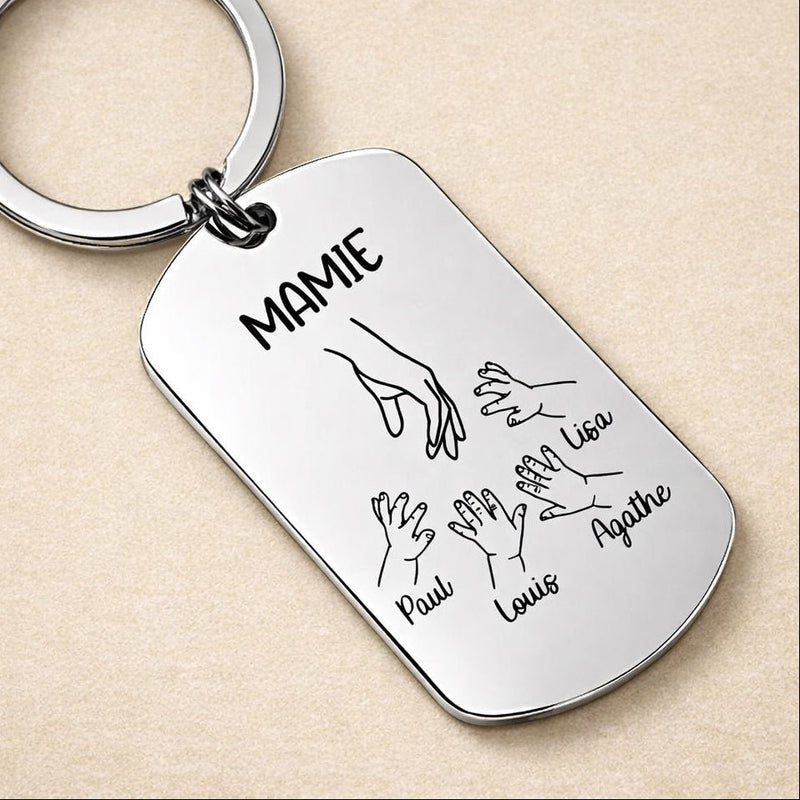 Porte clé personnalisé main de mamie avec petits enfants