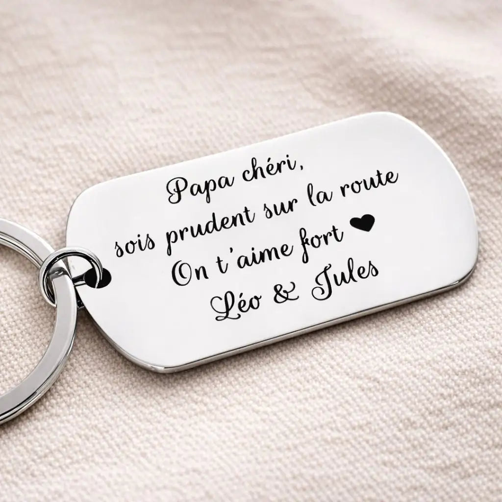 Porte clés personnalisé avec message gravé en inox