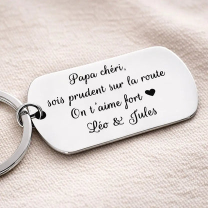 Porte clés personnalisé avec message gravé en inox