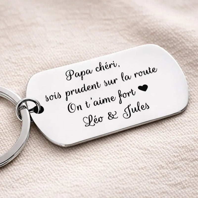 Porte clés personnalisé avec message gravé en inox