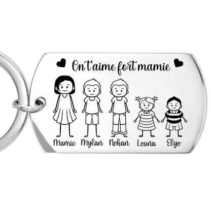 Porte clé famille personnalisé avec personnages en métal inox