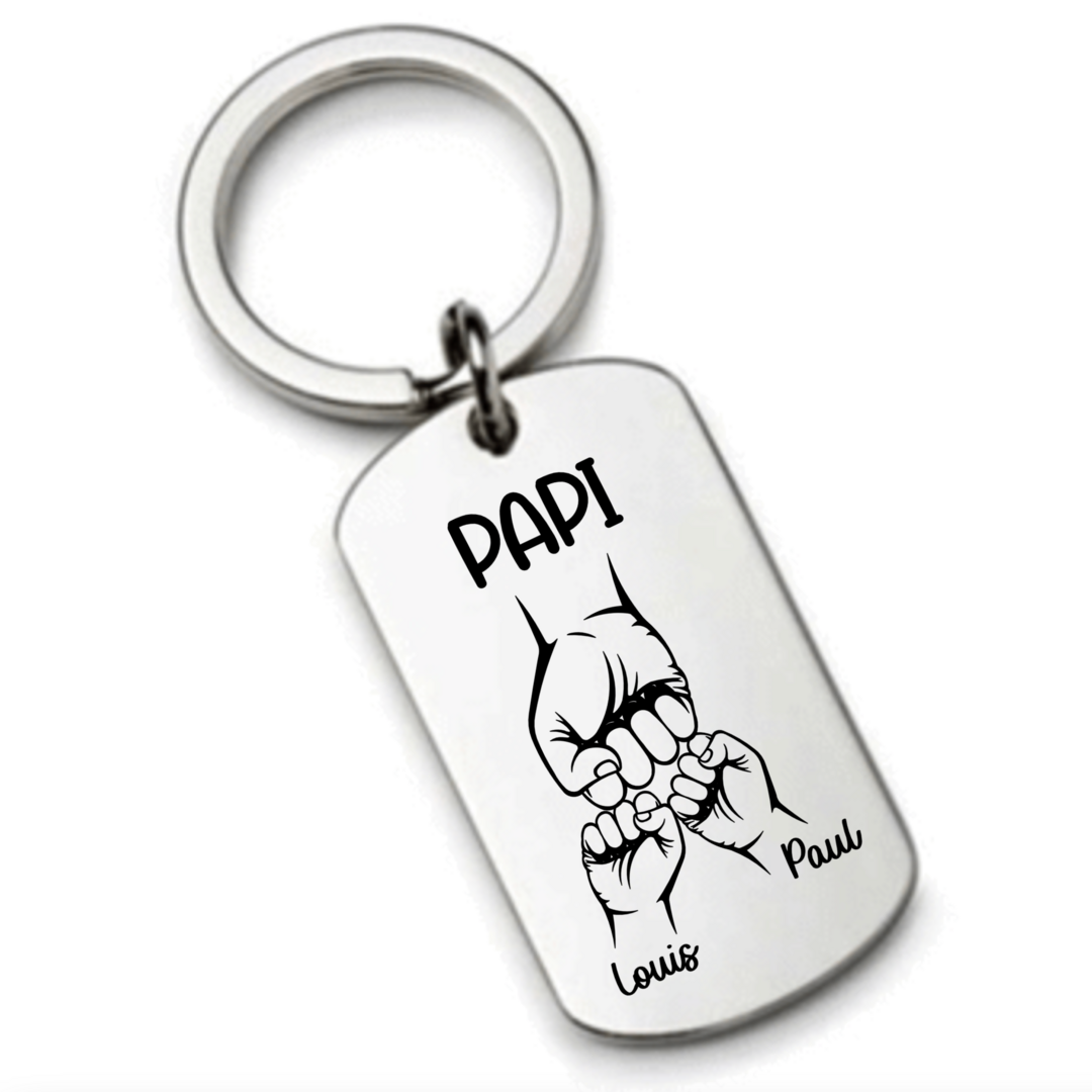 Porte clés PAPI Cadeau Personnalisé avec les Noms de ses petits Enfants