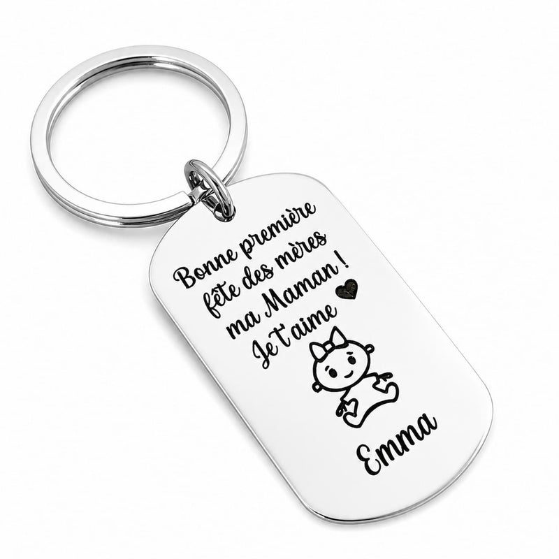 Porte-clé personnalisé fête des mères en acier inoxydable avec gravure Bonne première fête des mères maman