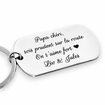 Porte-clés rectangulaire en inox gravé avec message 