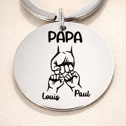 Porte-clé Papa poing à poing personnalisé prénoms enfants gravé – Cadeau fête des pères