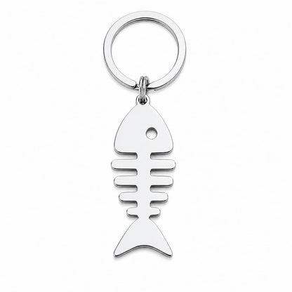 Porte-clé poisson en acier inoxydable forme arête design original idée cadeau mer