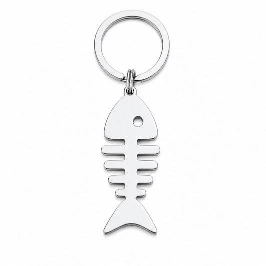 Porte-clé poisson en acier inoxydable forme arête design original idée cadeau mer
