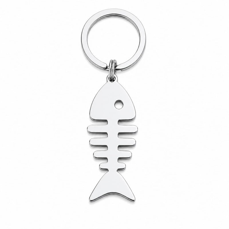 Porte-clé poisson en acier inoxydable forme arête design original idée cadeau mer